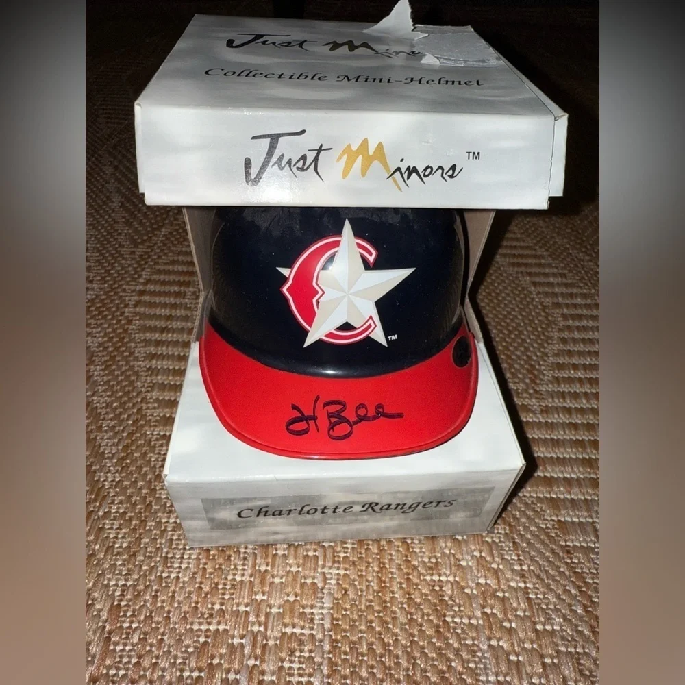 MLB Authentic Autographs,Félix Pie & Hank Blalock,2 Minor League Mini Helmets